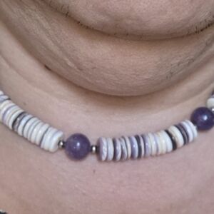 Handmade Purple and Cream Beaded Choker Necklace